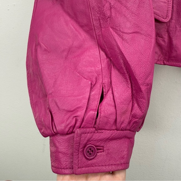 Metrostyle size 16 Women’s Pink Leather Puff Sleeve Single Button Jacket - Picture 4 of 7